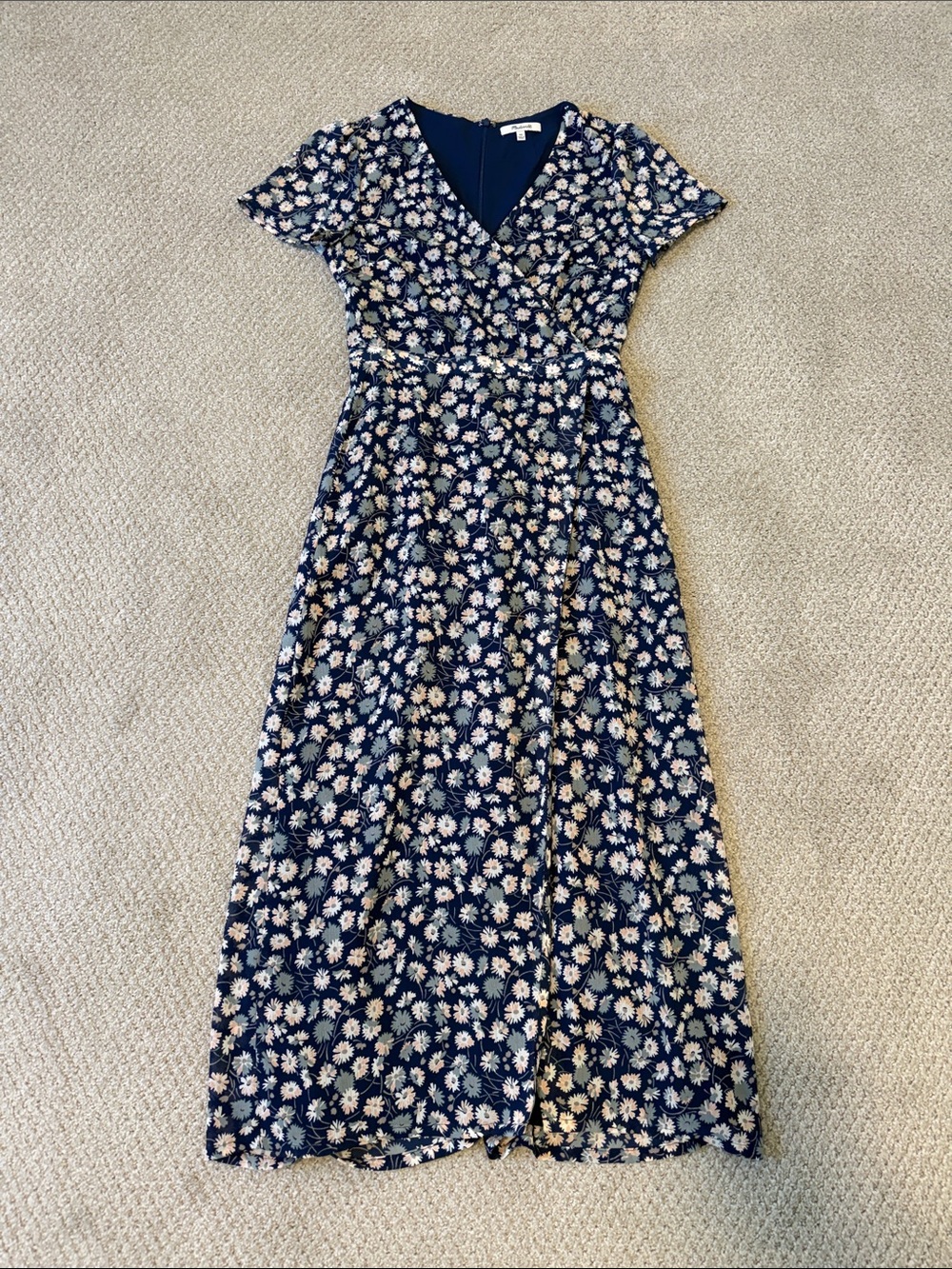 Madewell Navy Floral Wrap Maxi Dress with Cream & Light Pink Daisies